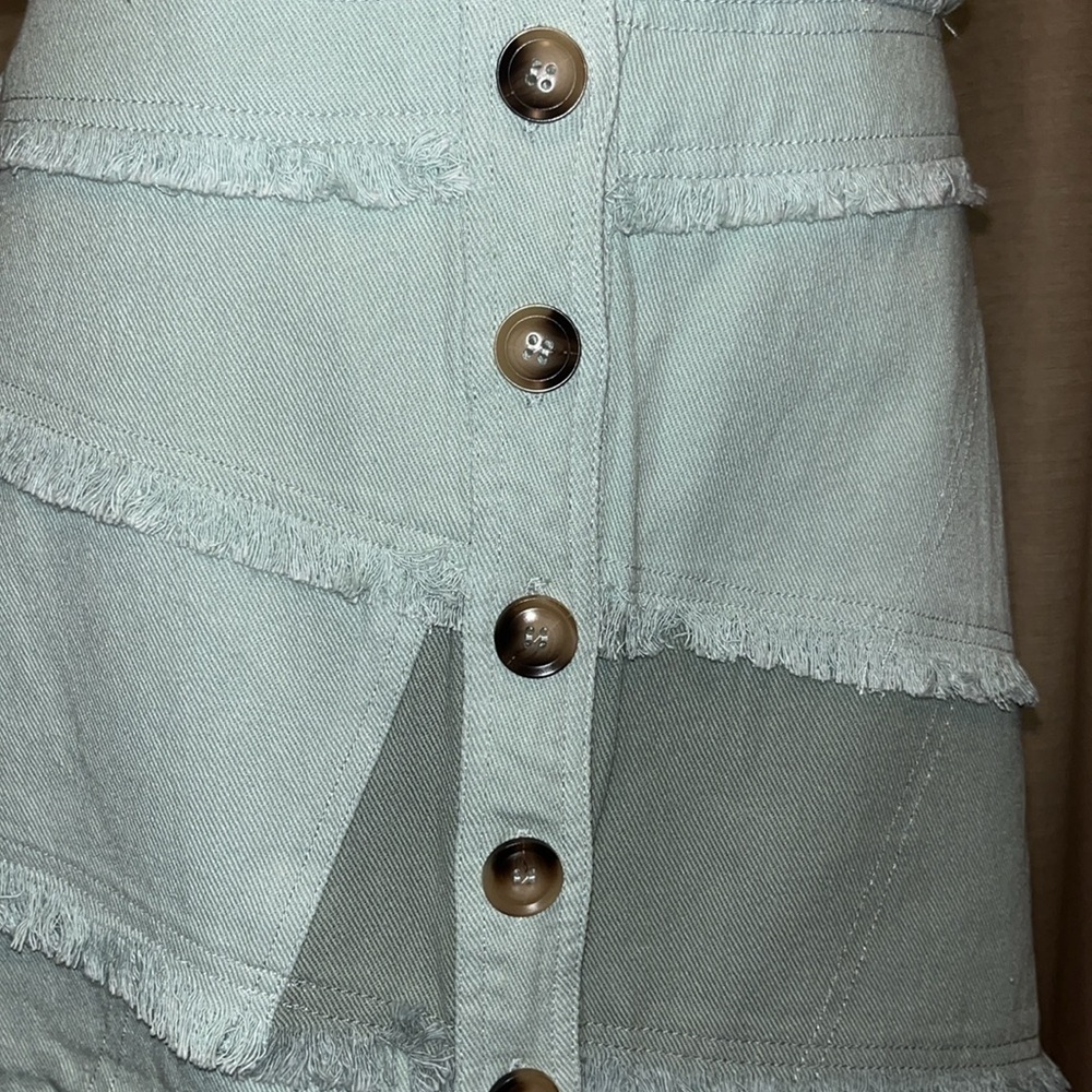 Very J Colorblock Sage Frayed Denim Button Mini Skirt Casual Womens Large - Picture 7 of 15